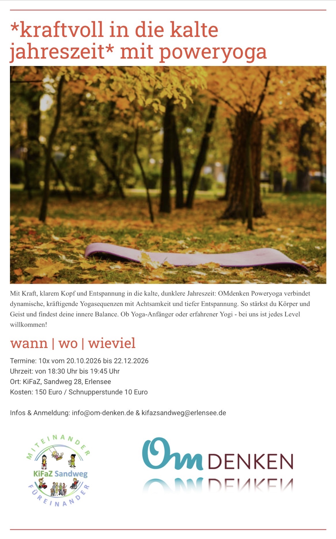 Der Flyer für den Poweryoga-Kurs kraftvoll in die kalte Jahreszeit