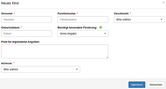 Stammdaten Kind