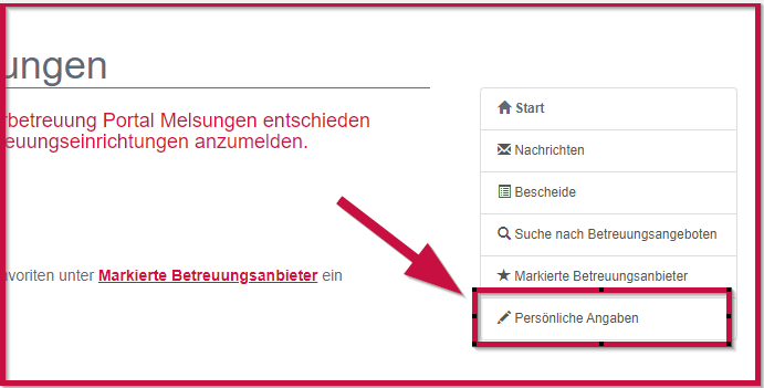 Menü - Persönliche Angaben