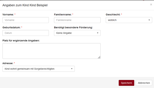 Angaben Kind