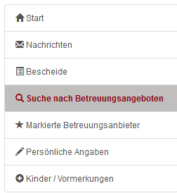 Menü - Suche nach Betreuungsangeboten